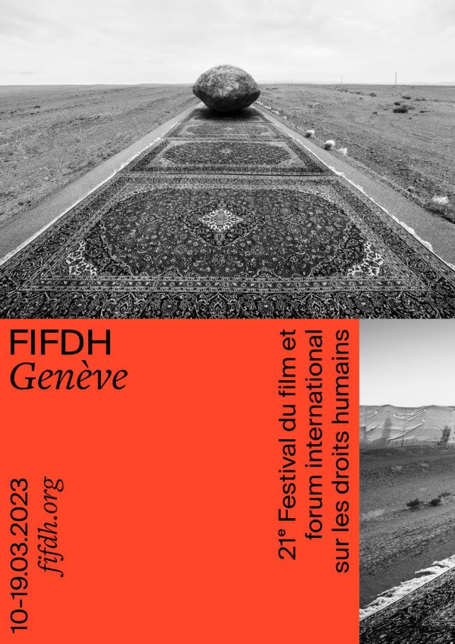 Affiche du Festival FIFDH 2023 - Image d'un tapis en noir et blanc